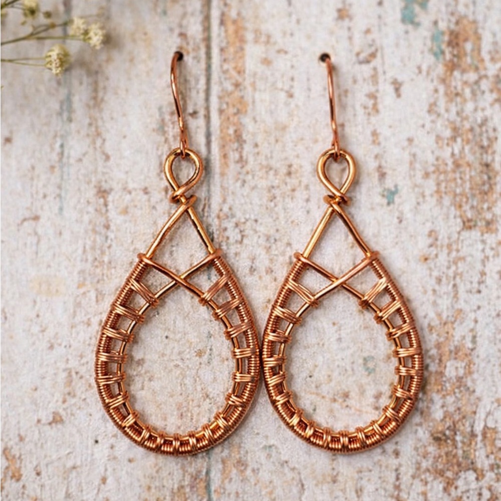 Copper Wire Teardrop Dangle Earrings
